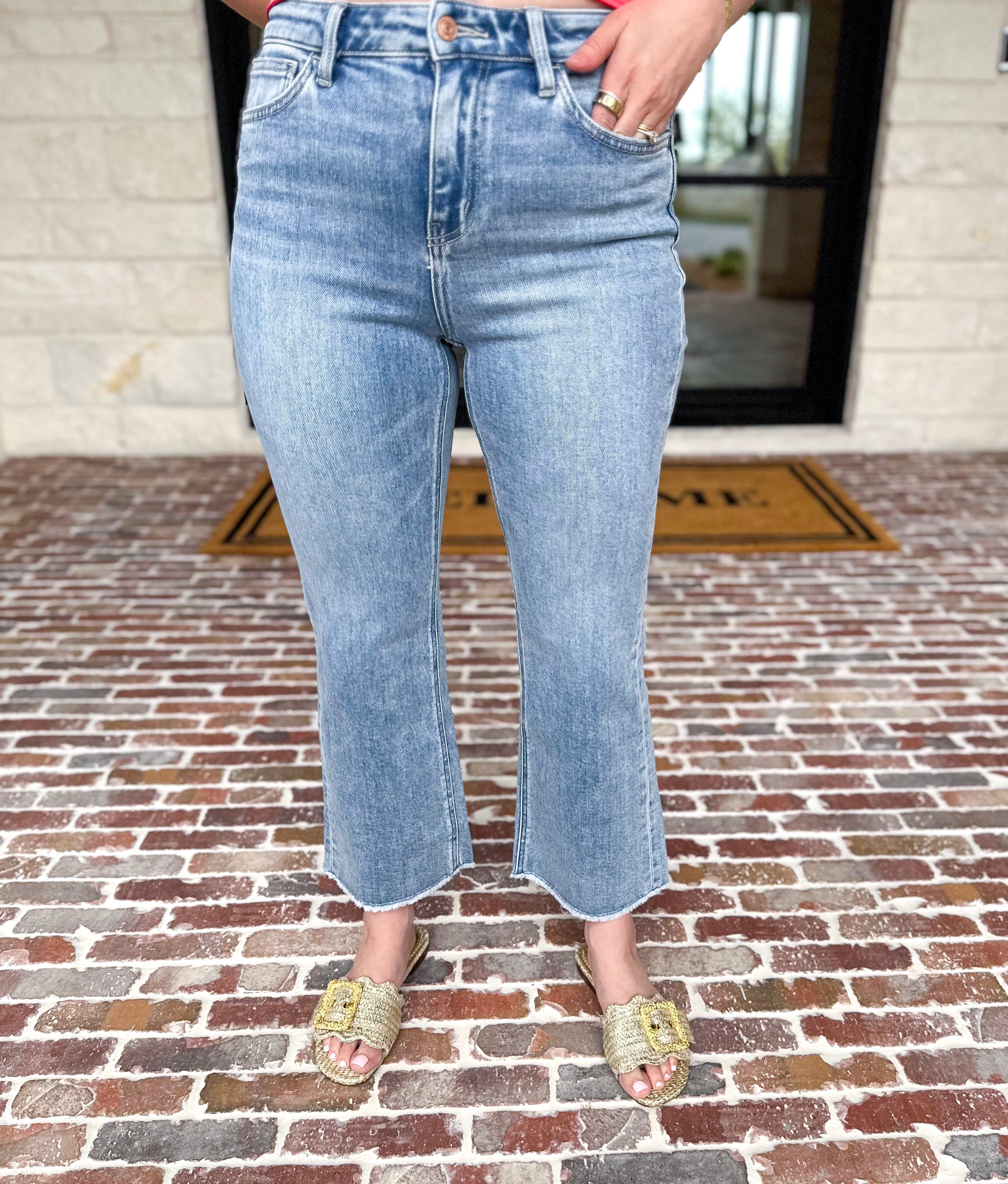 Vervet - High Rise Kick Flare Light Wash Jeans-400 Pants-VEVERT BY FLYING MONKEY-July & June Women's Fashion Boutique Located in San Antonio, Texas