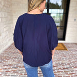 Braided Blouse - Navy-200 Fashion Blouses-ENTRO-July & June Women's Fashion Boutique Located in San Antonio, Texas