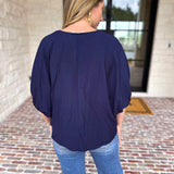 Braided Blouse - Navy-200 Fashion Blouses-ENTRO-July & June Women's Fashion Boutique Located in San Antonio, Texas