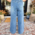 Denim & Suede Trim Drawstring Pants-400 Pants-SKIES ARE BLUE-July & June Women's Fashion Boutique Located in San Antonio, Texas