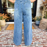 Denim & Suede Trim Drawstring Pants-400 Pants-SKIES ARE BLUE-July & June Women's Fashion Boutique Located in San Antonio, Texas
