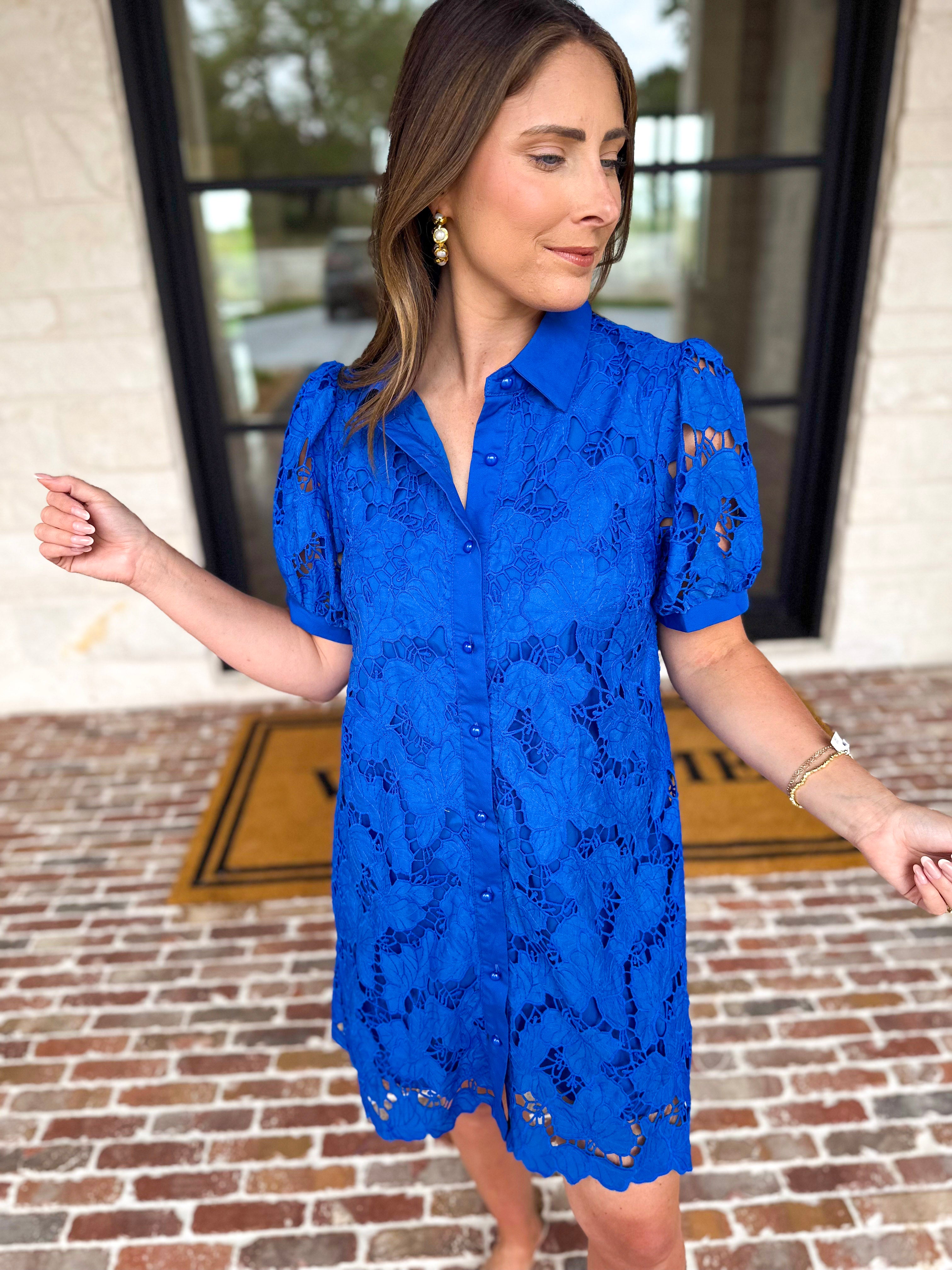 Anna Lace Mini Dress - Royal Blue-510 Mini-JODIFL-July & June Women's Fashion Boutique Located in San Antonio, Texas