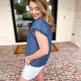 Current Air - Chambray Details Blouse-200 Fashion Blouses-CURRENT AIR CLOTHING-July & June Women's Fashion Boutique Located in San Antonio, Texas