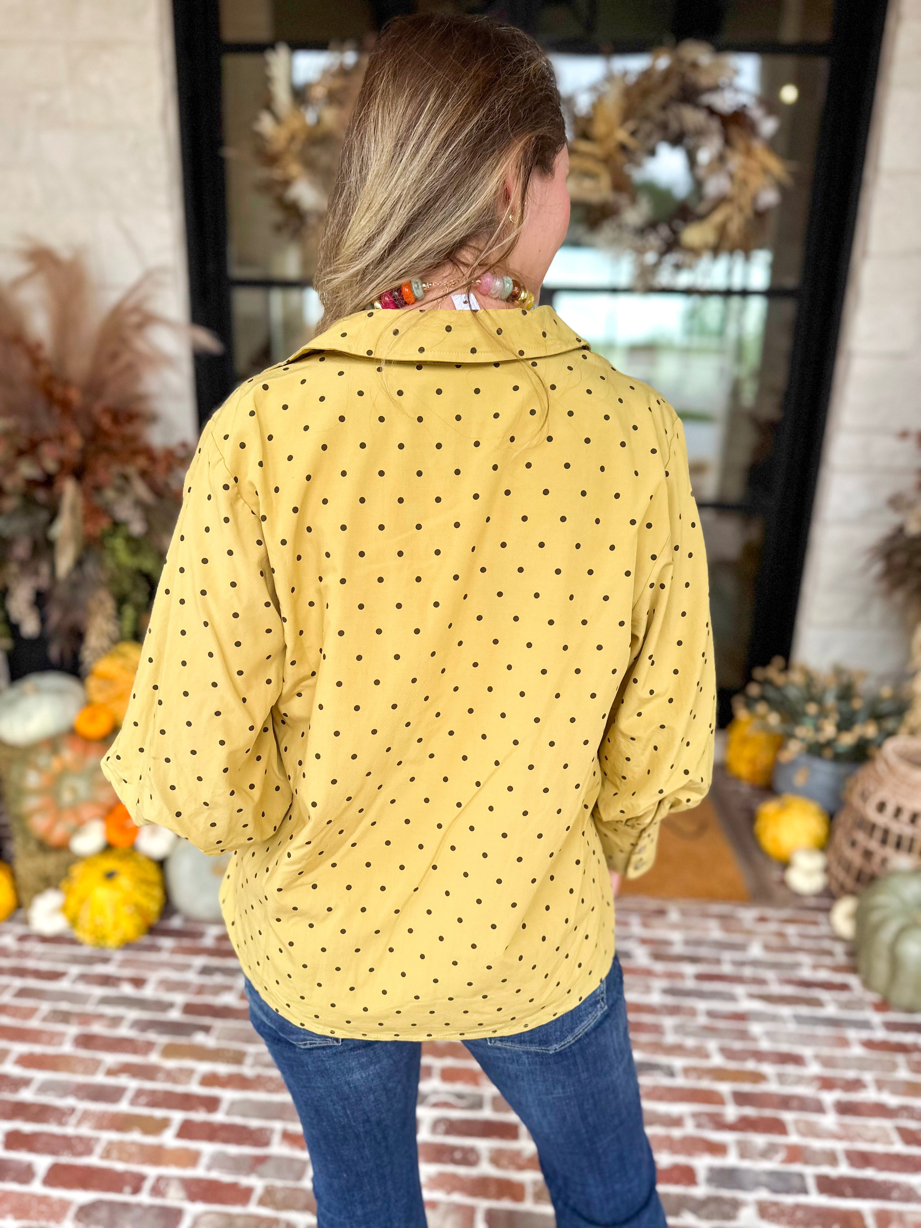 Golden Bubble Sleeve Blouse-200 Fashion Blouses-JODIFL-July & June Women's Fashion Boutique Located in San Antonio, Texas