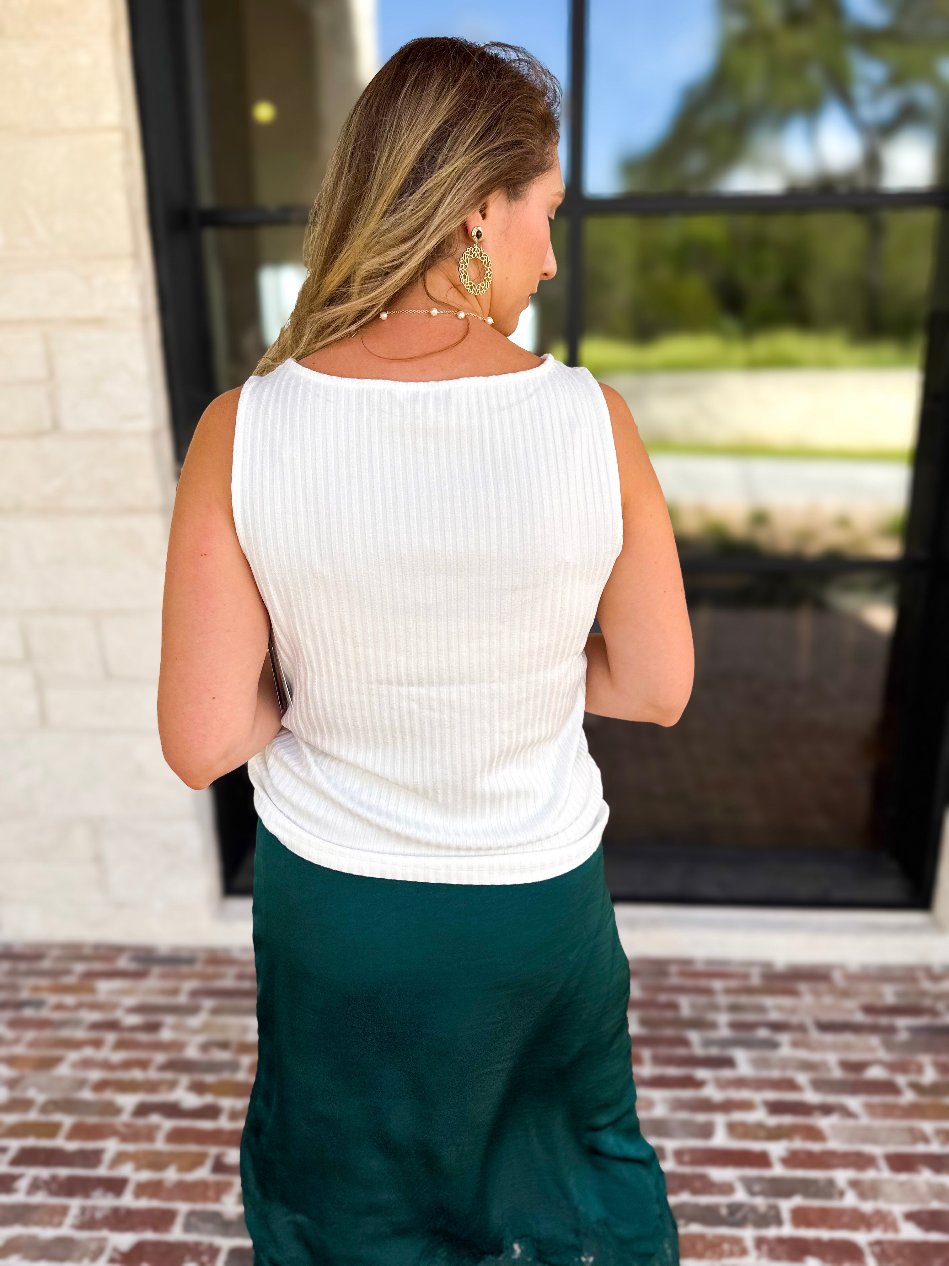 Liverpool - Classic Boatneck Knit Tank - White-210 Casual Blouses-LIVERPOOL JEANS COMPANY-July & June Women's Fashion Boutique Located in San Antonio, Texas