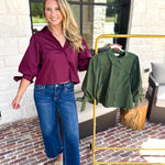 The Campbell Button Down Blouse - Forest-200 Fashion Blouses-ENTRO-July & June Women's Fashion Boutique Located in San Antonio, Texas