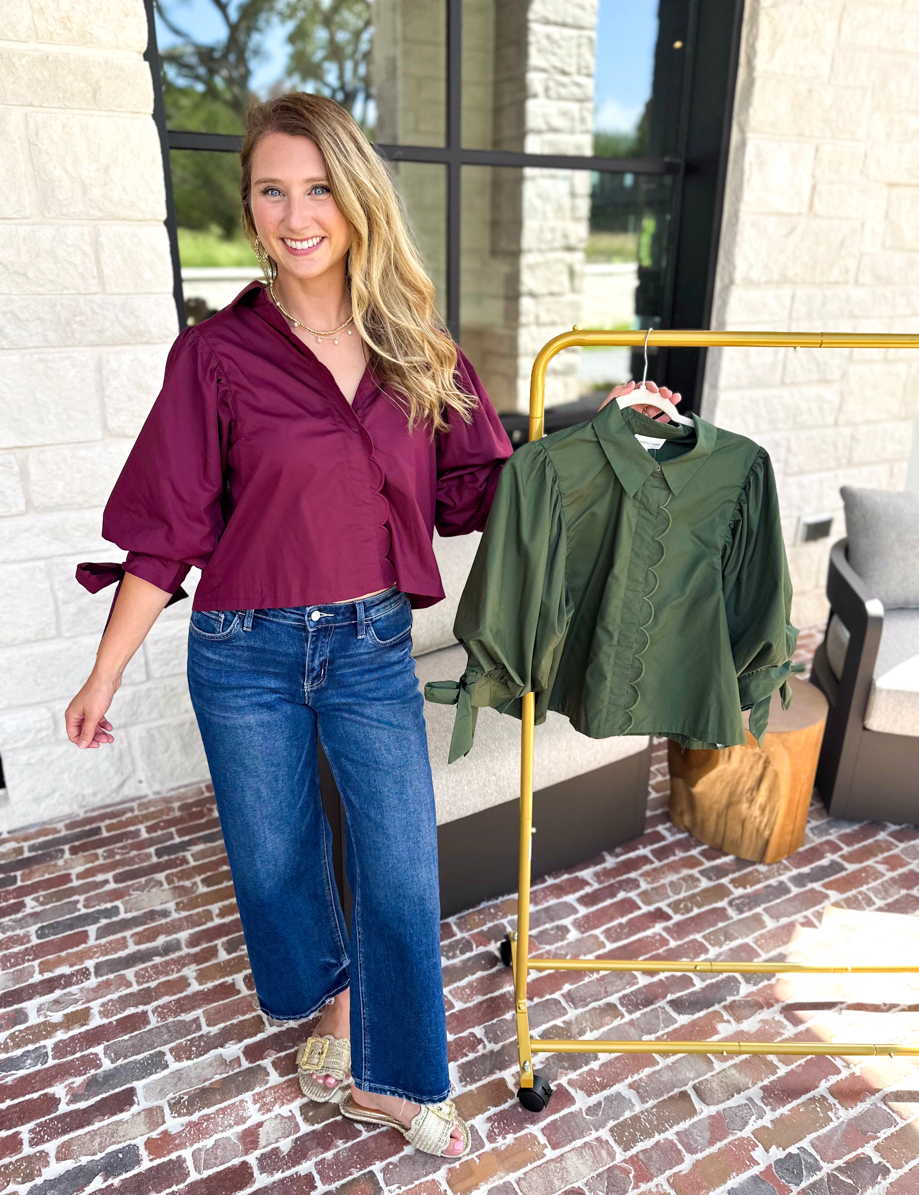 The Campbell Button Down Blouse - Forest-200 Fashion Blouses-ENTRO-July & June Women's Fashion Boutique Located in San Antonio, Texas