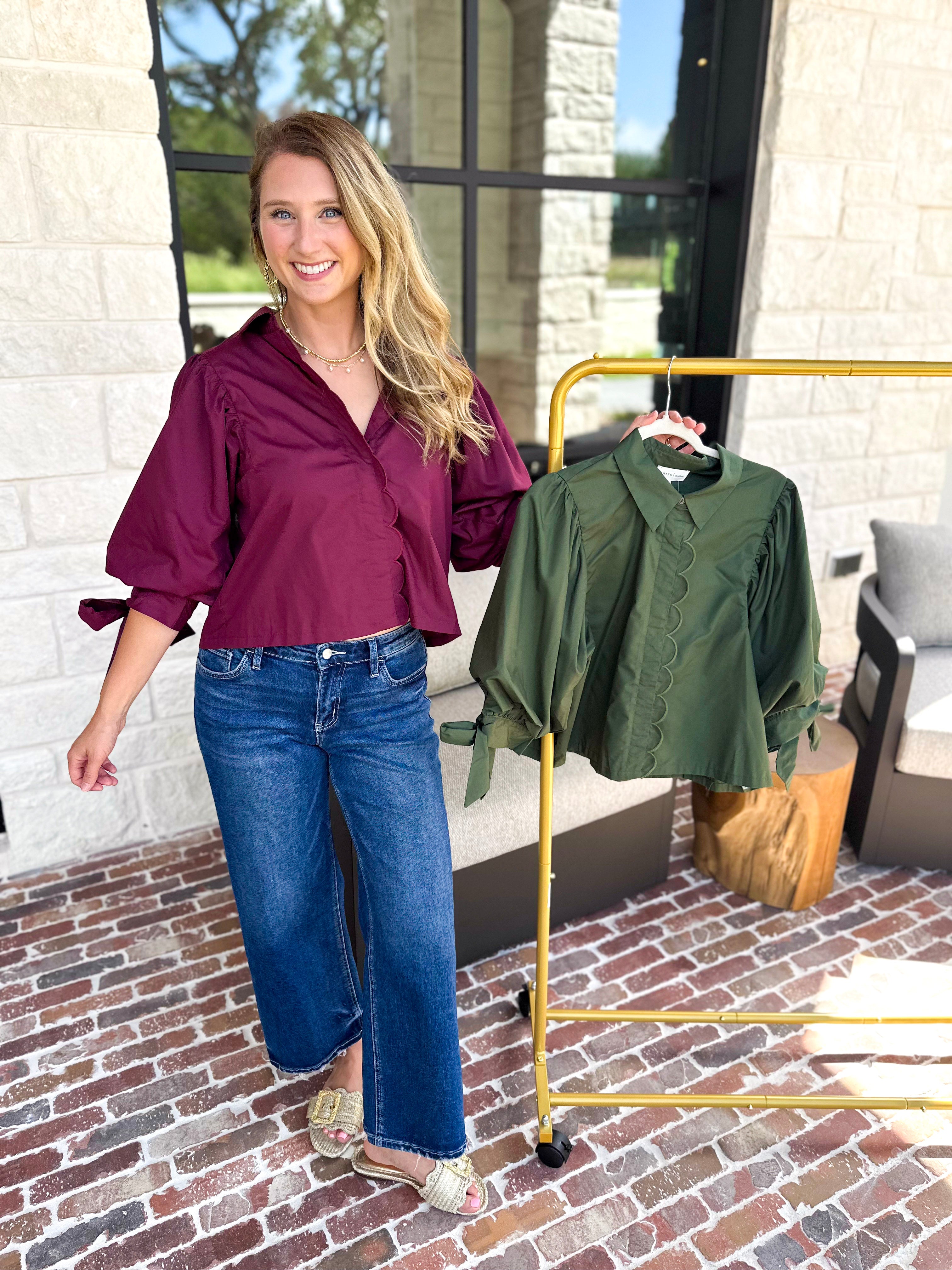 The Campbell Button Down Blouse - Forest-200 Fashion Blouses-ENTRO-July & June Women's Fashion Boutique Located in San Antonio, Texas
