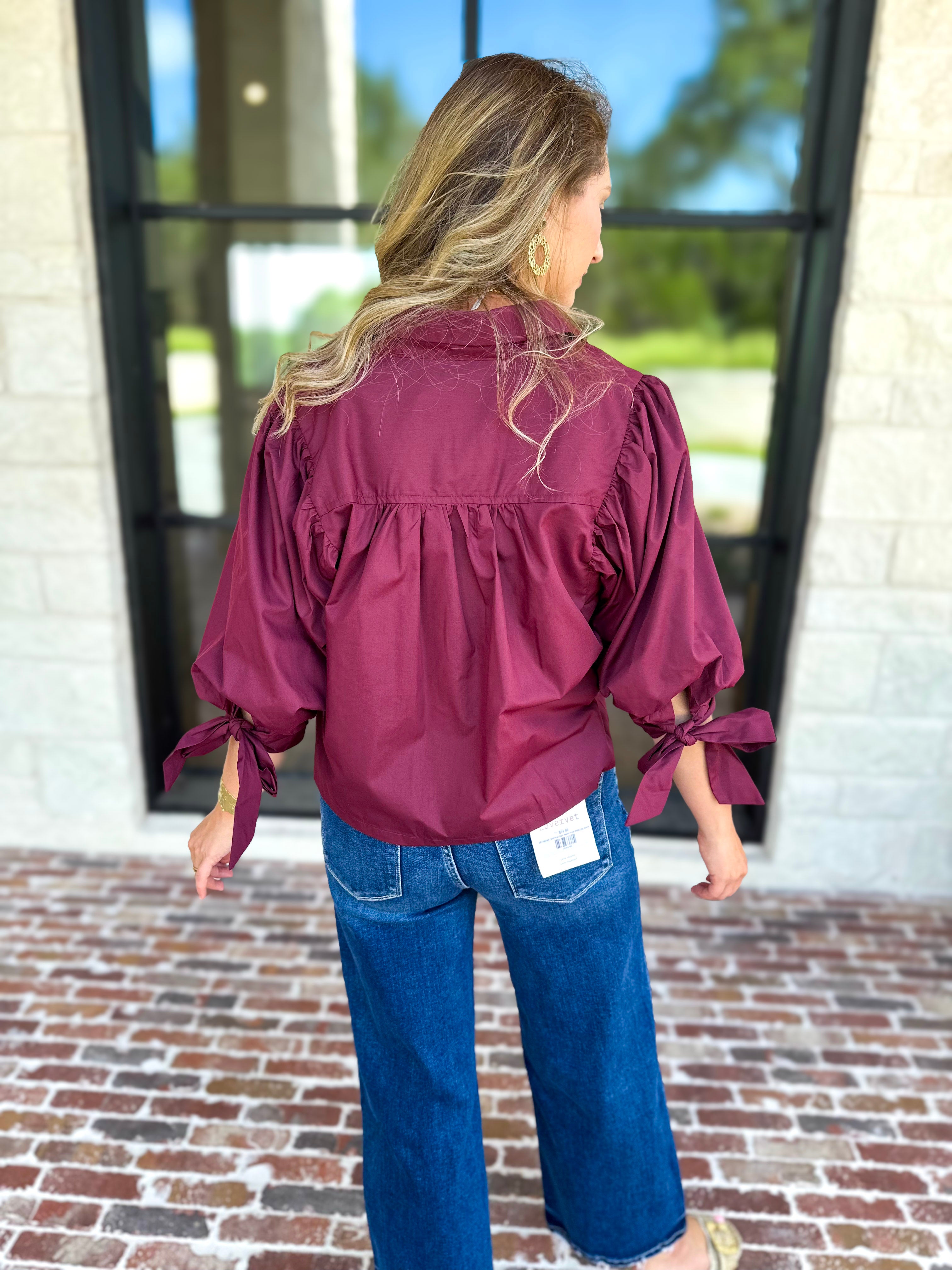 The Campbell Button Down Blouse - Merlot-200 Fashion Blouses-ENTRO-July & June Women's Fashion Boutique Located in San Antonio, Texas