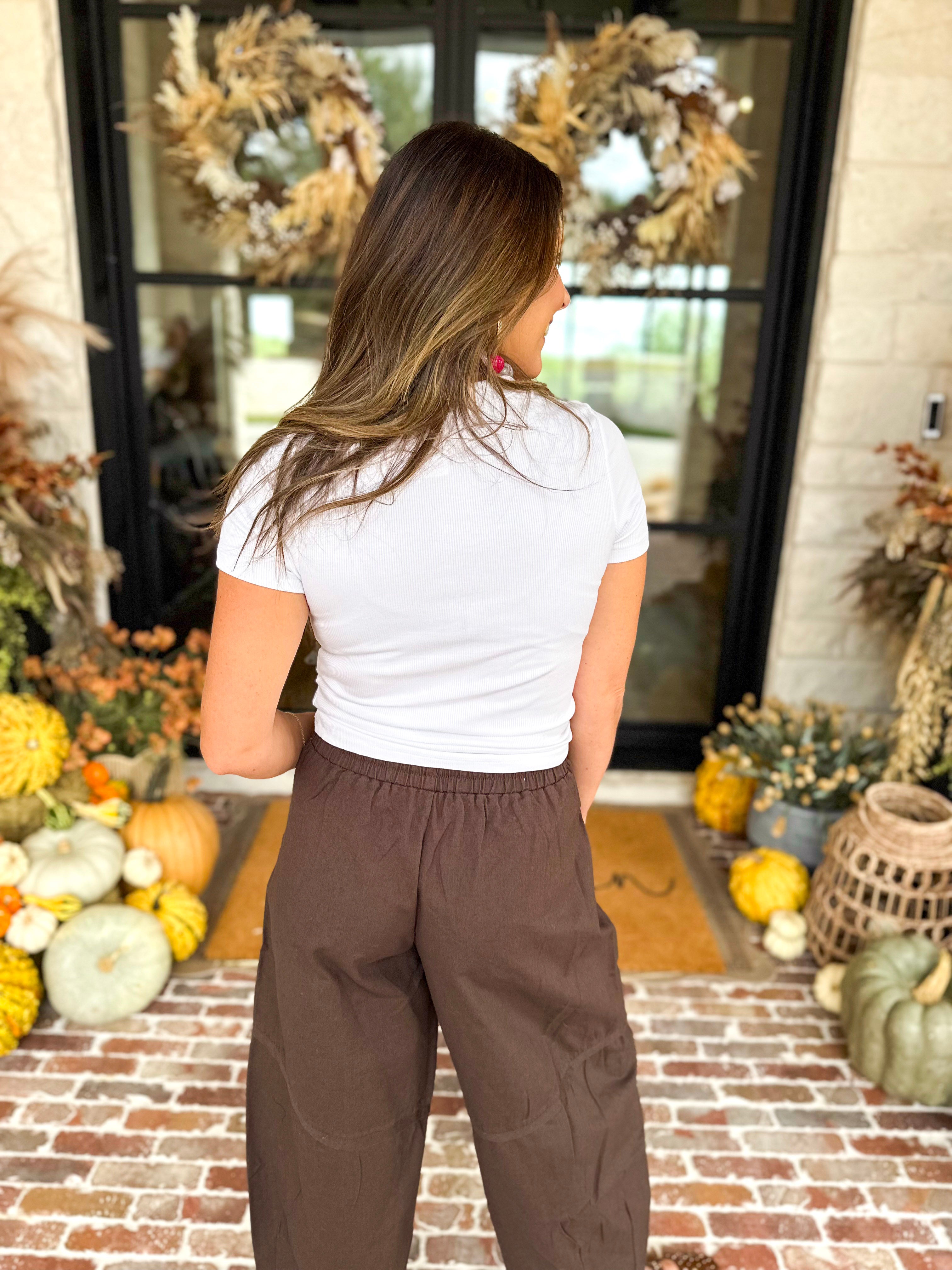 Micro-Ribbed Athleisure Top - Classic White-210 Casual Blouses-MONO B-July & June Women's Fashion Boutique Located in San Antonio, Texas