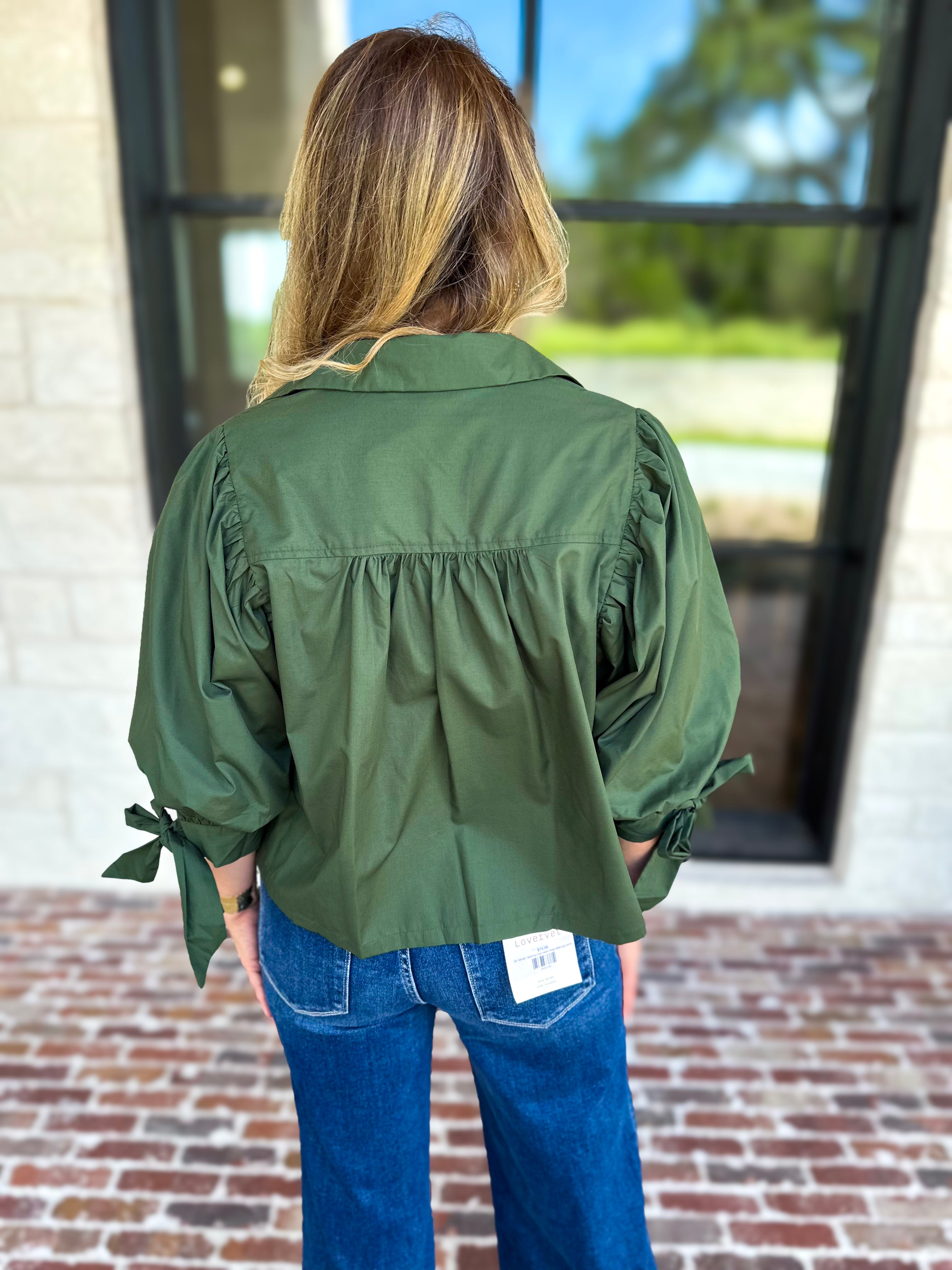 The Campbell Button Down Blouse - Forest-200 Fashion Blouses-ENTRO-July & June Women's Fashion Boutique Located in San Antonio, Texas