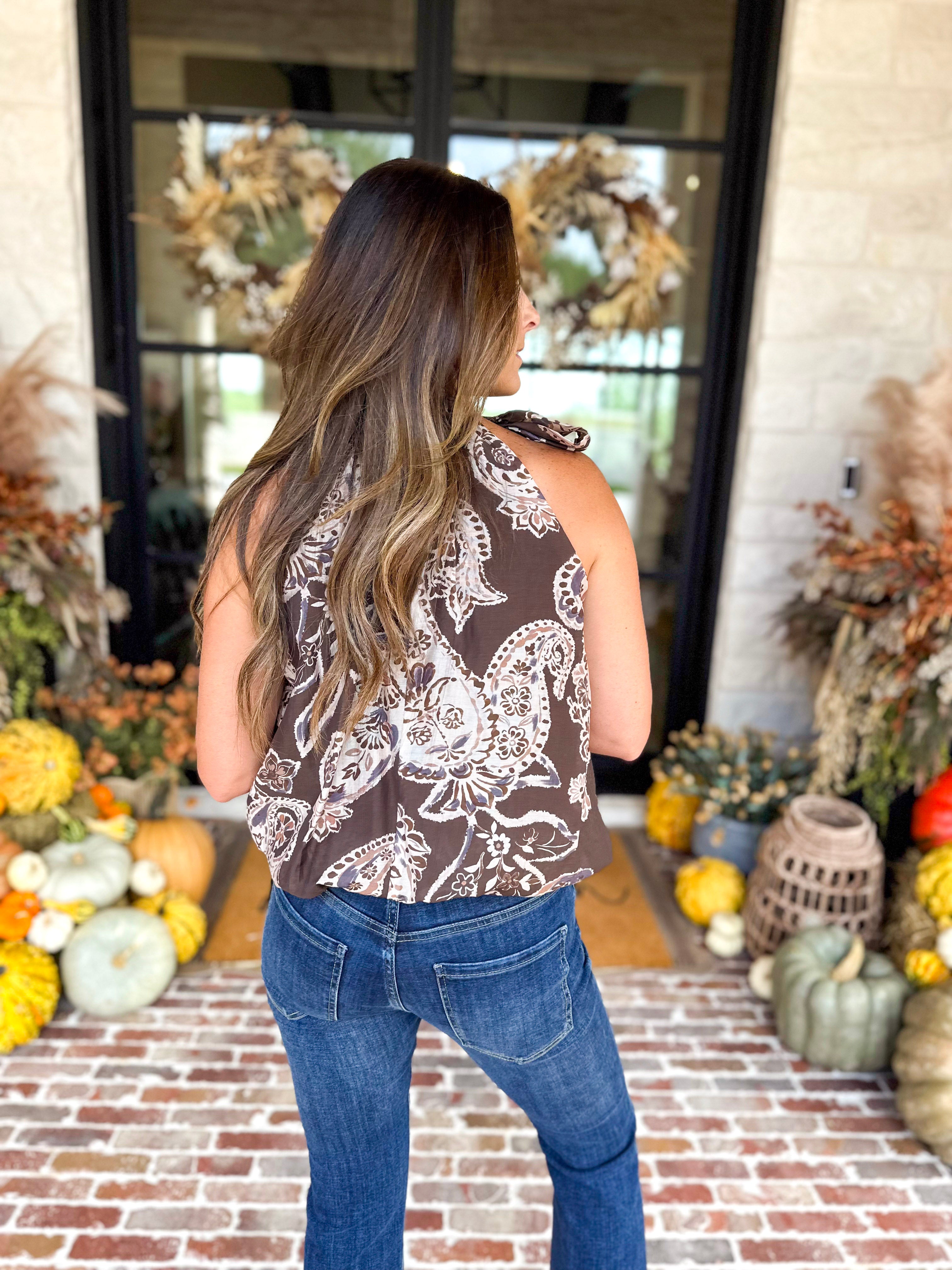 THML - Painted Floral Halter Blouse-200 Fashion Blouses-THML-July & June Women's Fashion Boutique Located in San Antonio, Texas