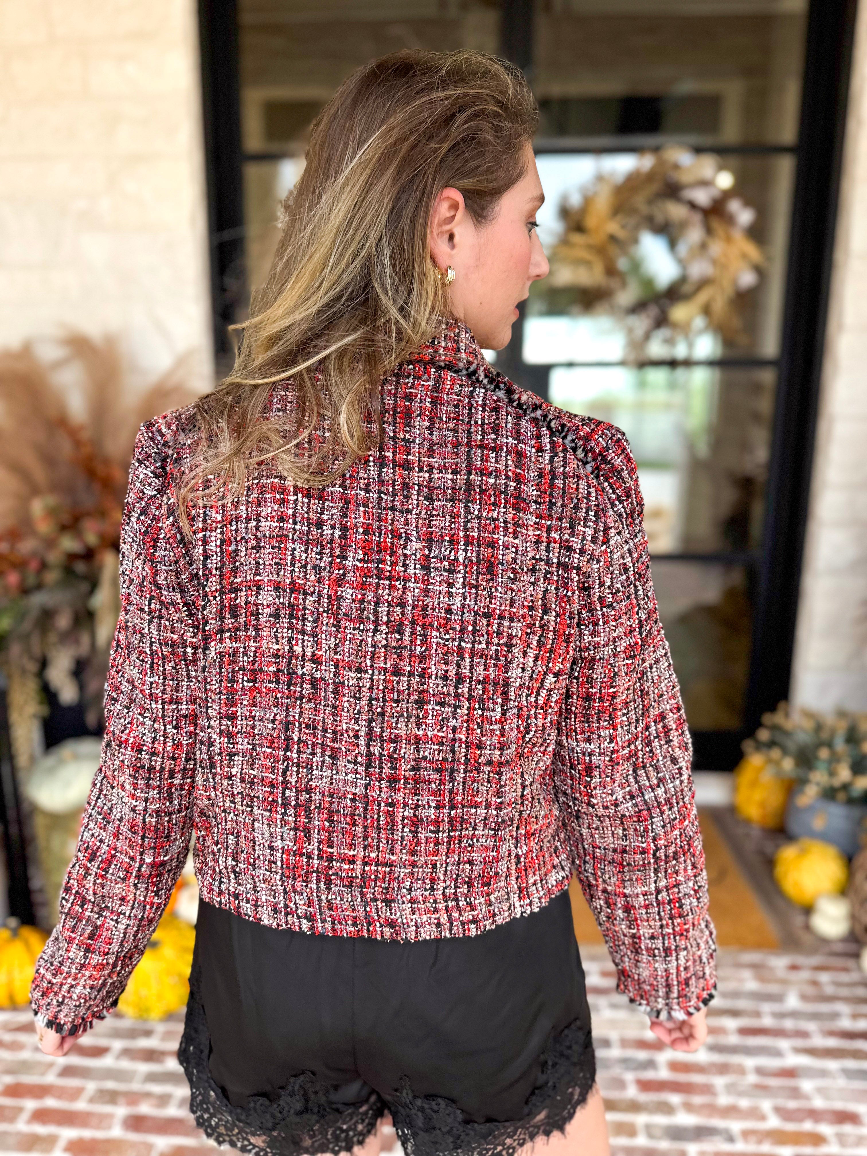 Liverpool - Wine Country Tweed & Fringe Jacket-600 Outerwear-LIVERPOOL JEANS COMPANY-July & June Women's Fashion Boutique Located in San Antonio, Texas