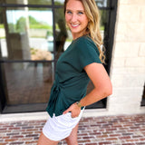 Essentials Knotted Blouse - Hunter Green-200 Fashion Blouses-ENTRO-July & June Women's Fashion Boutique Located in San Antonio, Texas