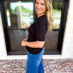 Liverpool - Double Layer V-Neck Top - Black-210 Casual Blouses-LIVERPOOL JEANS COMPANY-July & June Women's Fashion Boutique Located in San Antonio, Texas