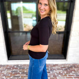 Liverpool - Double Layer V-Neck Top - Black-210 Casual Blouses-LIVERPOOL JEANS COMPANY-July & June Women's Fashion Boutique Located in San Antonio, Texas