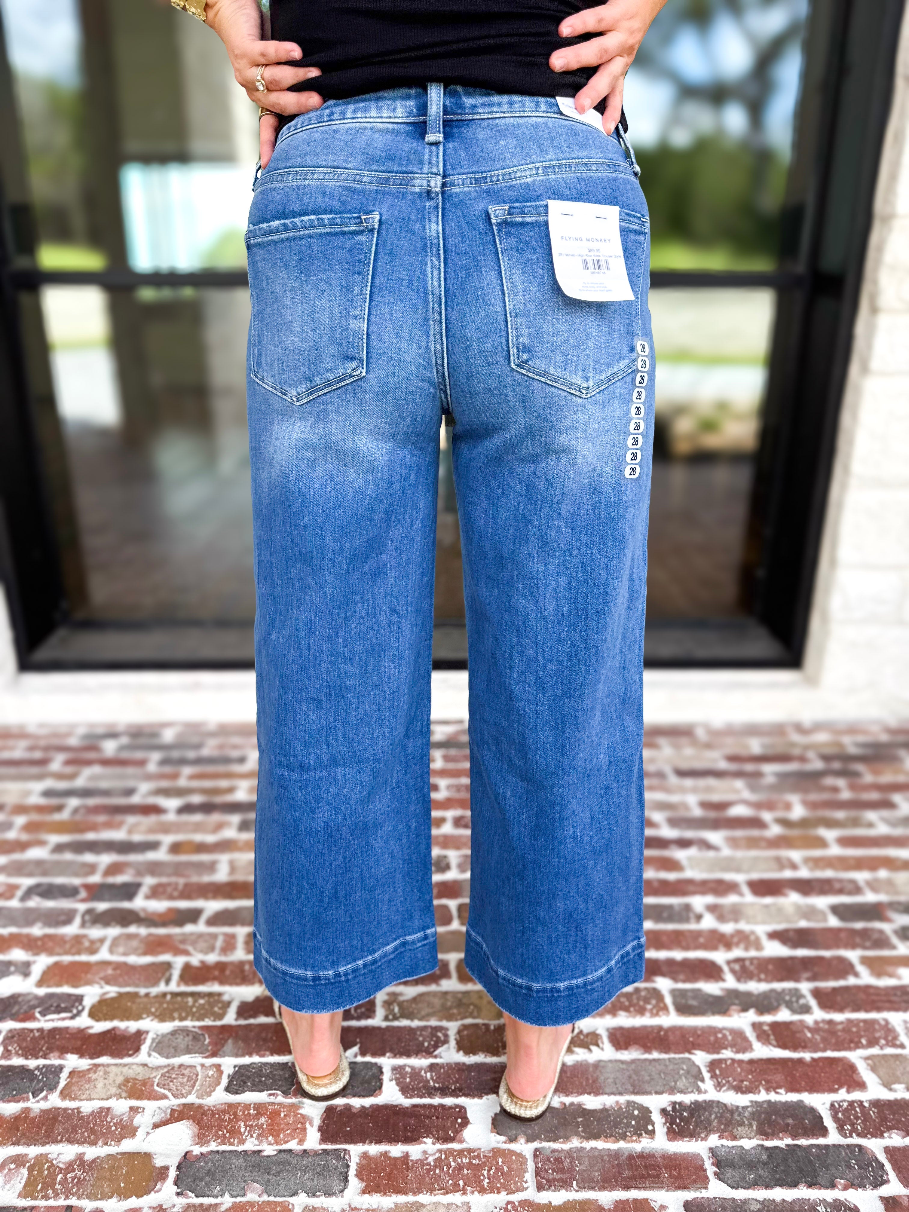 Vervet - High Rise Wide Trouser Style Jeans-420 Denim-VEVERT BY FLYING MONKEY-July & June Women's Fashion Boutique Located in San Antonio, Texas