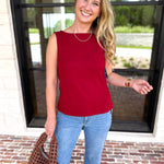 Liverpool - Classic Boatneck Knit Tank - Cranberry-210 Casual Blouses-LIVERPOOL JEANS COMPANY-July & June Women's Fashion Boutique Located in San Antonio, Texas