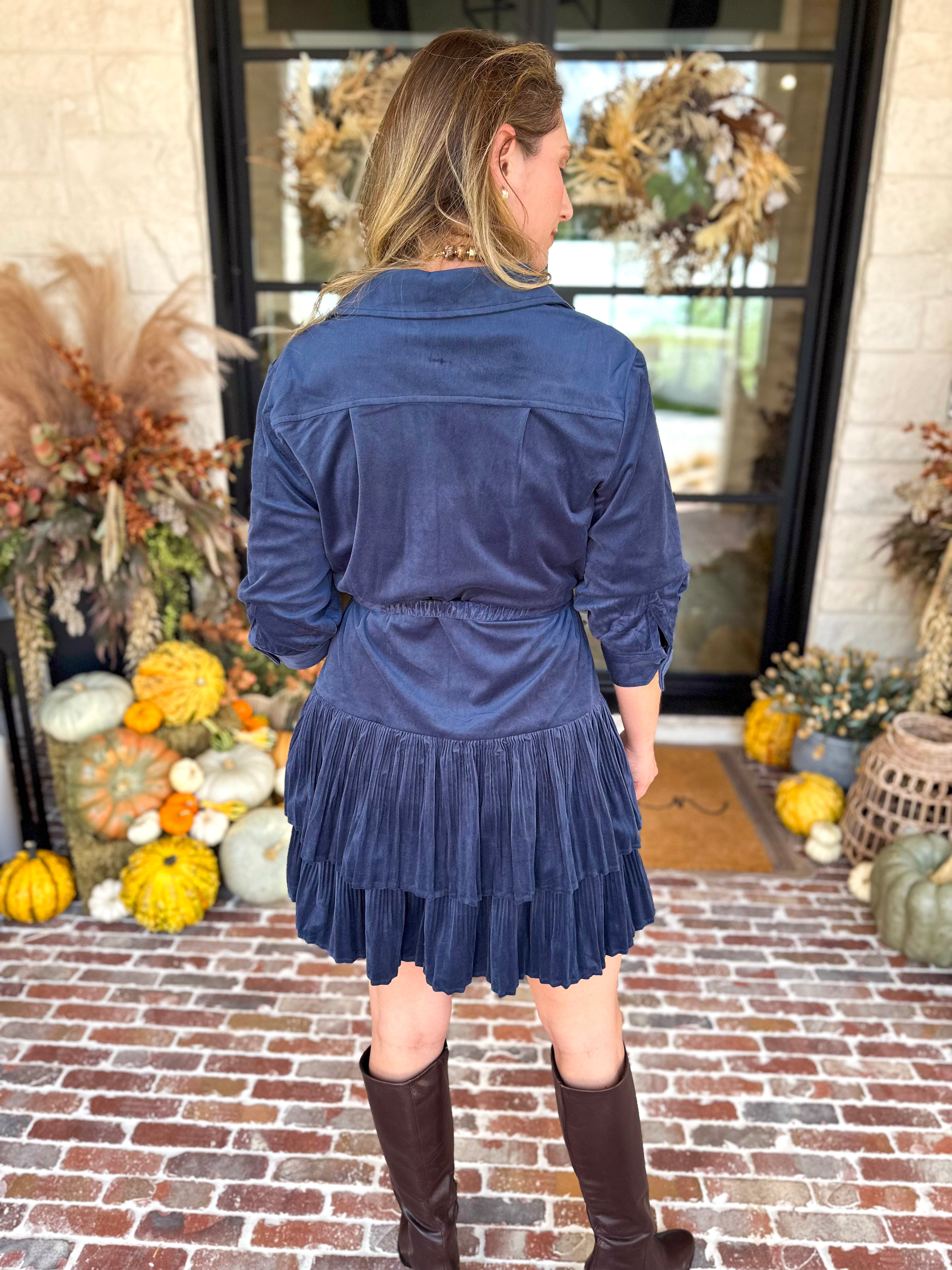 Current Air - Steel Blue Flirty Suede Mini Dress-510 Mini-CURRENT AIR CLOTHING-July & June Women's Fashion Boutique Located in San Antonio, Texas