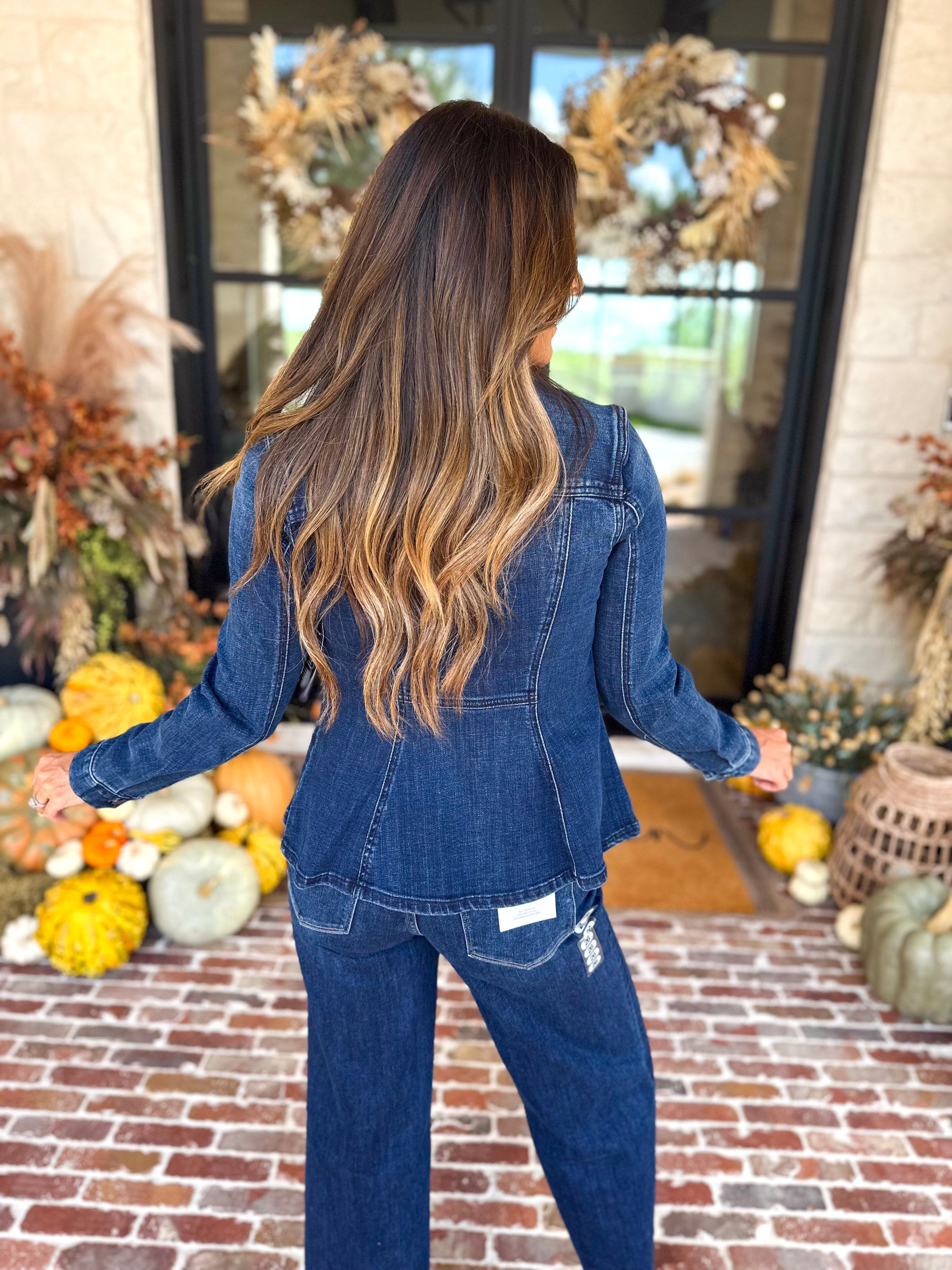 Liverpool - Fit and Flare Denim Jacket-600 Outerwear-LIVERPOOL JEANS COMPANY-July & June Women's Fashion Boutique Located in San Antonio, Texas