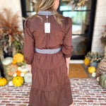 Mary Square - Lace Embroidered Brown Midi Dress-500 Midi-MARY SQUARE-July & June Women's Fashion Boutique Located in San Antonio, Texas