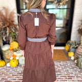Mary Square - Lace Embroidered Brown Midi Dress-500 Midi-MARY SQUARE-July & June Women's Fashion Boutique Located in San Antonio, Texas