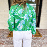 Current Air - Spring Green Floral Blouse-200 Fashion Blouses-CURRENT AIR CLOTHING-July & June Women's Fashion Boutique Located in San Antonio, Texas
