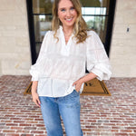 Bloom Where You're Planted Blouse - White-200 Fashion Blouses-ENTRO-July & June Women's Fashion Boutique Located in San Antonio, Texas