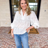 Bloom Where You're Planted Blouse - White-200 Fashion Blouses-ENTRO-July & June Women's Fashion Boutique Located in San Antonio, Texas