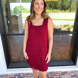 Crochet Overlay Mini Dress - Wine-510 Mini-ENTRO-July & June Women's Fashion Boutique Located in San Antonio, Texas
