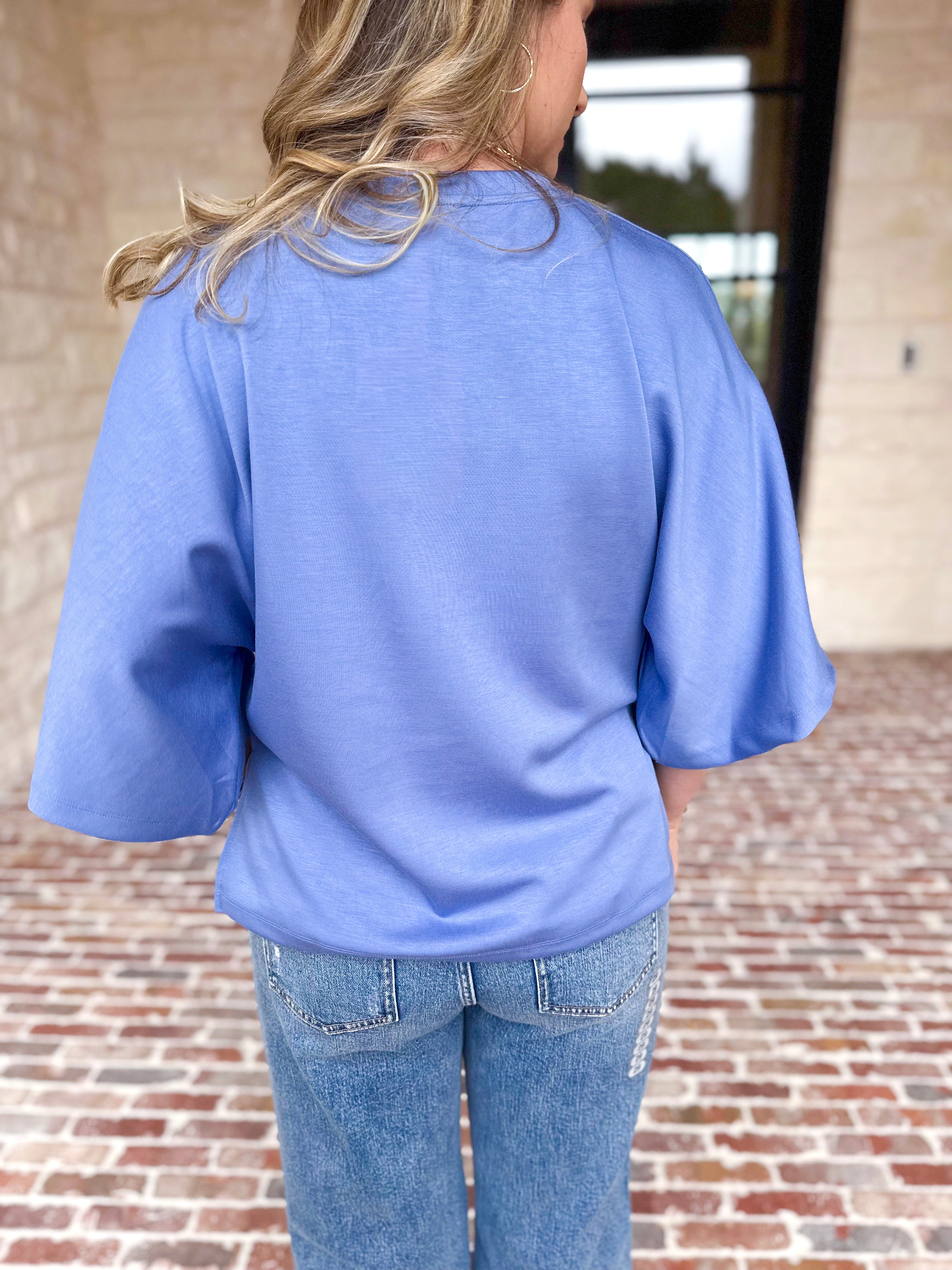 Easy Oversized Knit Top - Blue-230 Sweaters/Cardis-ENTRO-July & June Women's Fashion Boutique Located in San Antonio, Texas
