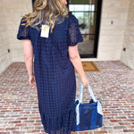 The Graceful Gathering Midi Dress - Navy-500 Midi-ENTRO-July & June Women's Fashion Boutique Located in San Antonio, Texas