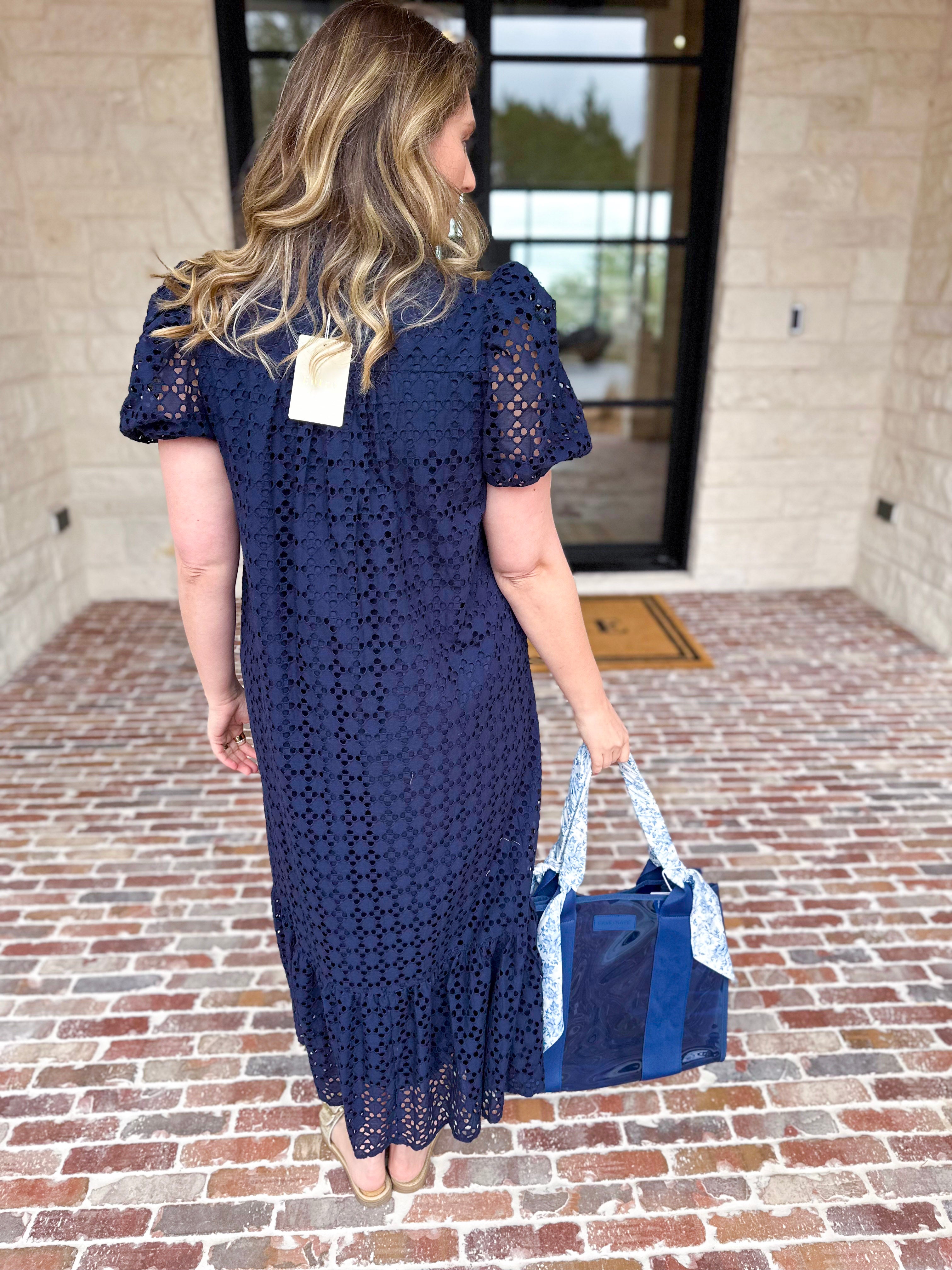 The Graceful Gathering Midi Dress - Navy-500 Midi-ENTRO-July & June Women's Fashion Boutique Located in San Antonio, Texas