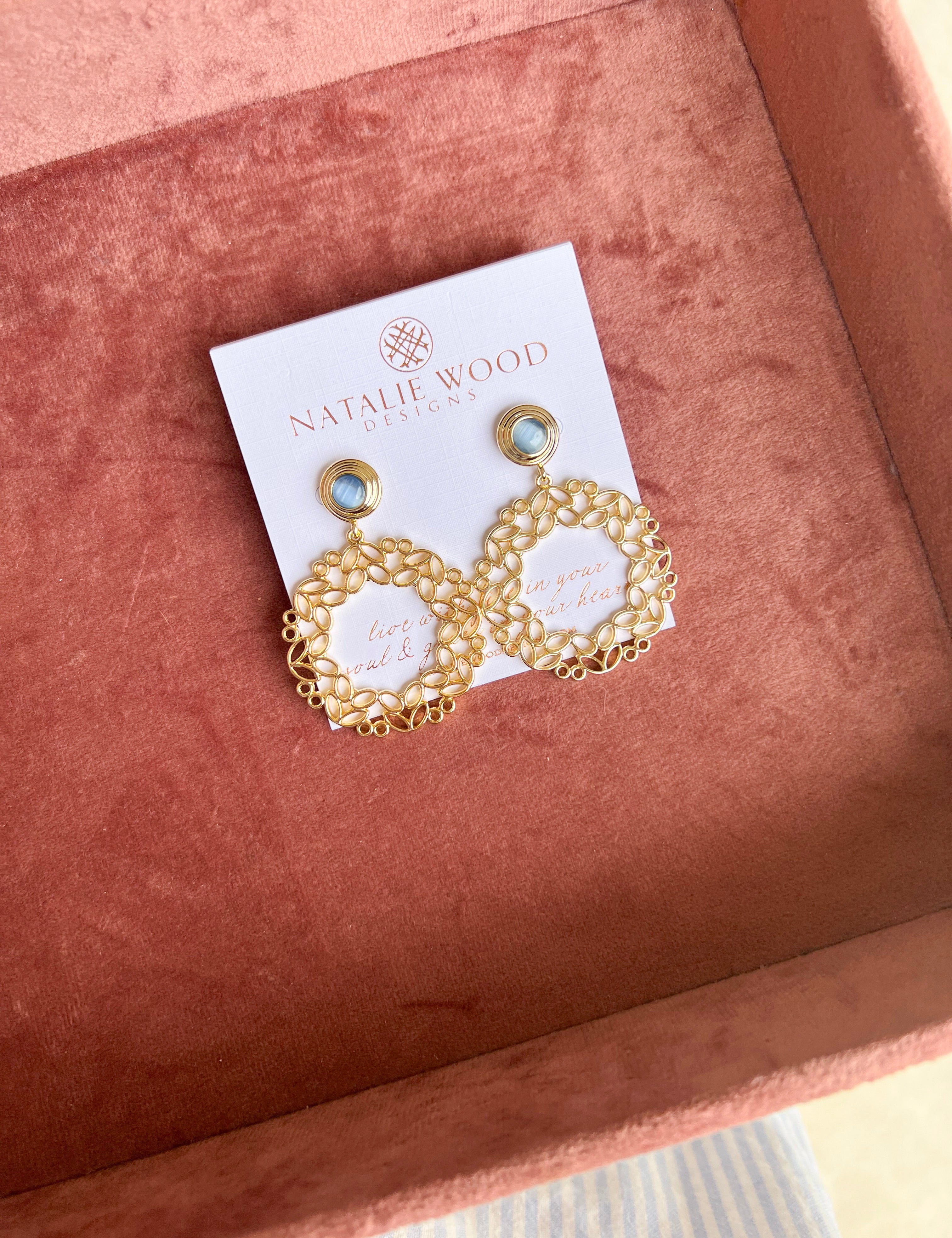 Natalie Wood - Gilded Statement Earrings - Blue Chalcedony-110 Jewelry & Hair-Natalie Wood-July & June Women's Fashion Boutique Located in San Antonio, Texas