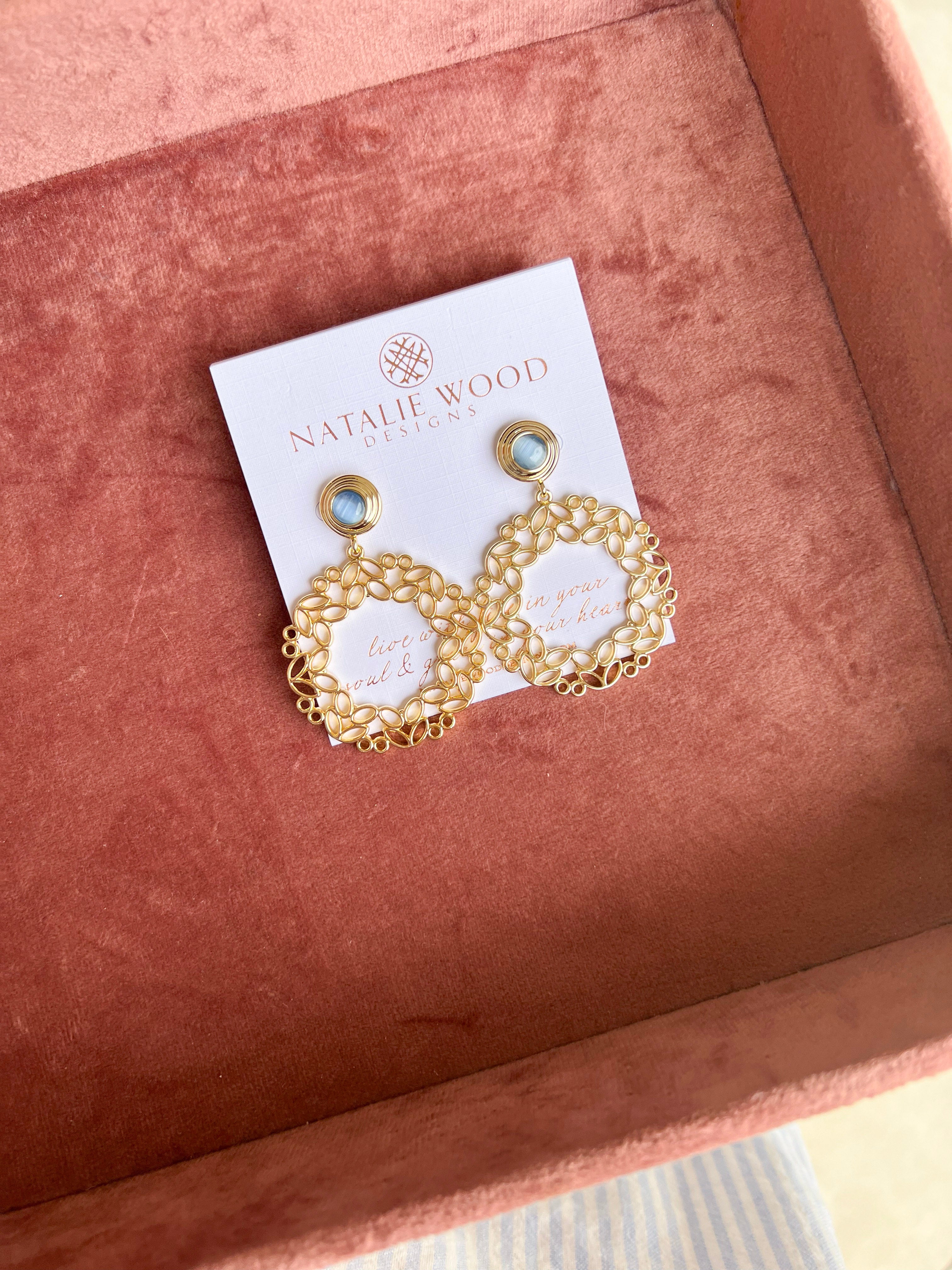 Natalie Wood - Gilded Statement Earrings - Blue Chalcedony-110 Jewelry & Hair-Natalie Wood-July & June Women's Fashion Boutique Located in San Antonio, Texas