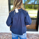 Feminine Everyday V-Neck Blouse - Navy Blue-200 Fashion Blouses-OLIVACEOUS-July & June Women's Fashion Boutique Located in San Antonio, Texas