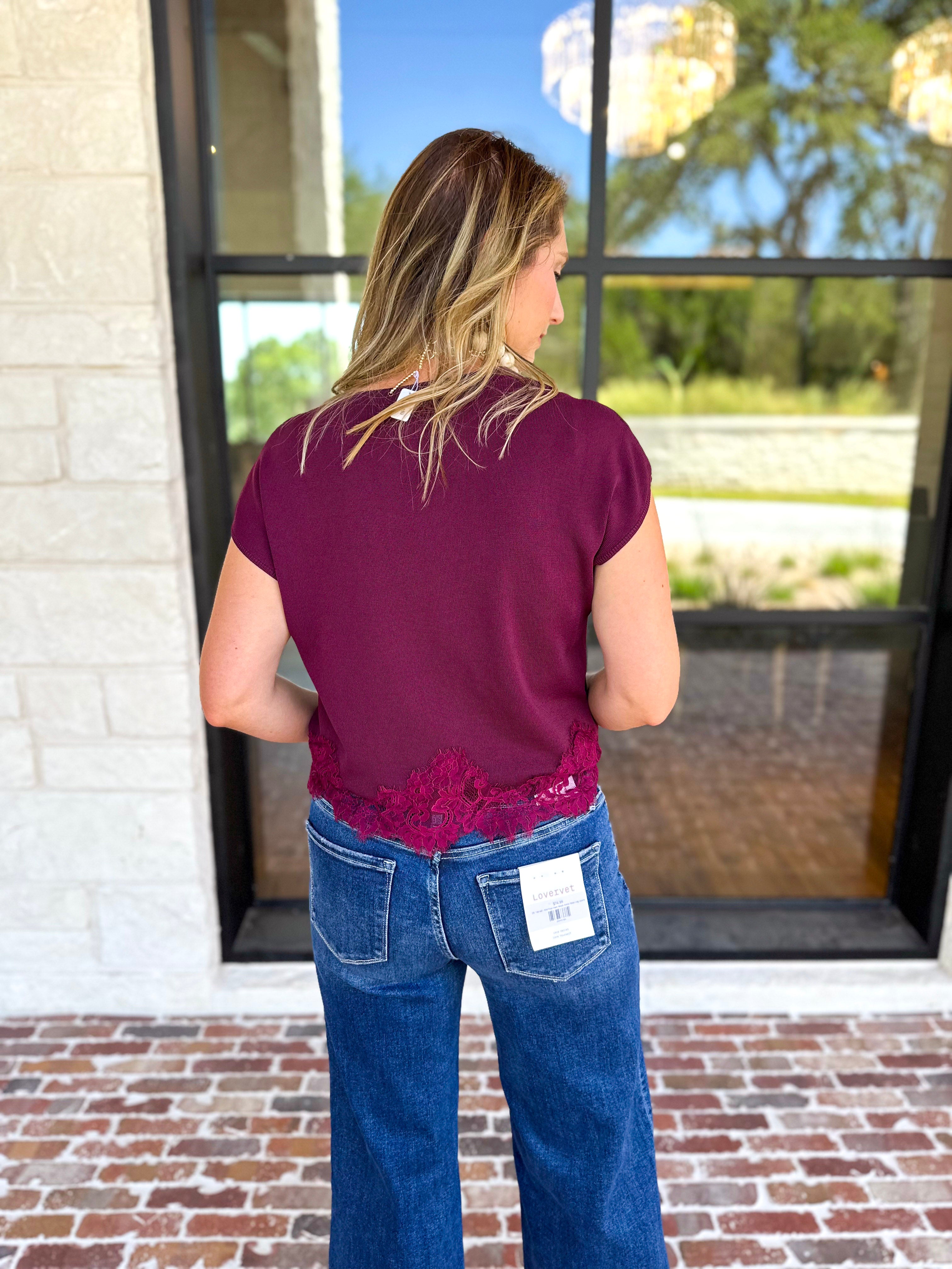 The Timeless Lace Detail Top - Burgundy-200 Fashion Blouses-ENTRO-July & June Women's Fashion Boutique Located in San Antonio, Texas
