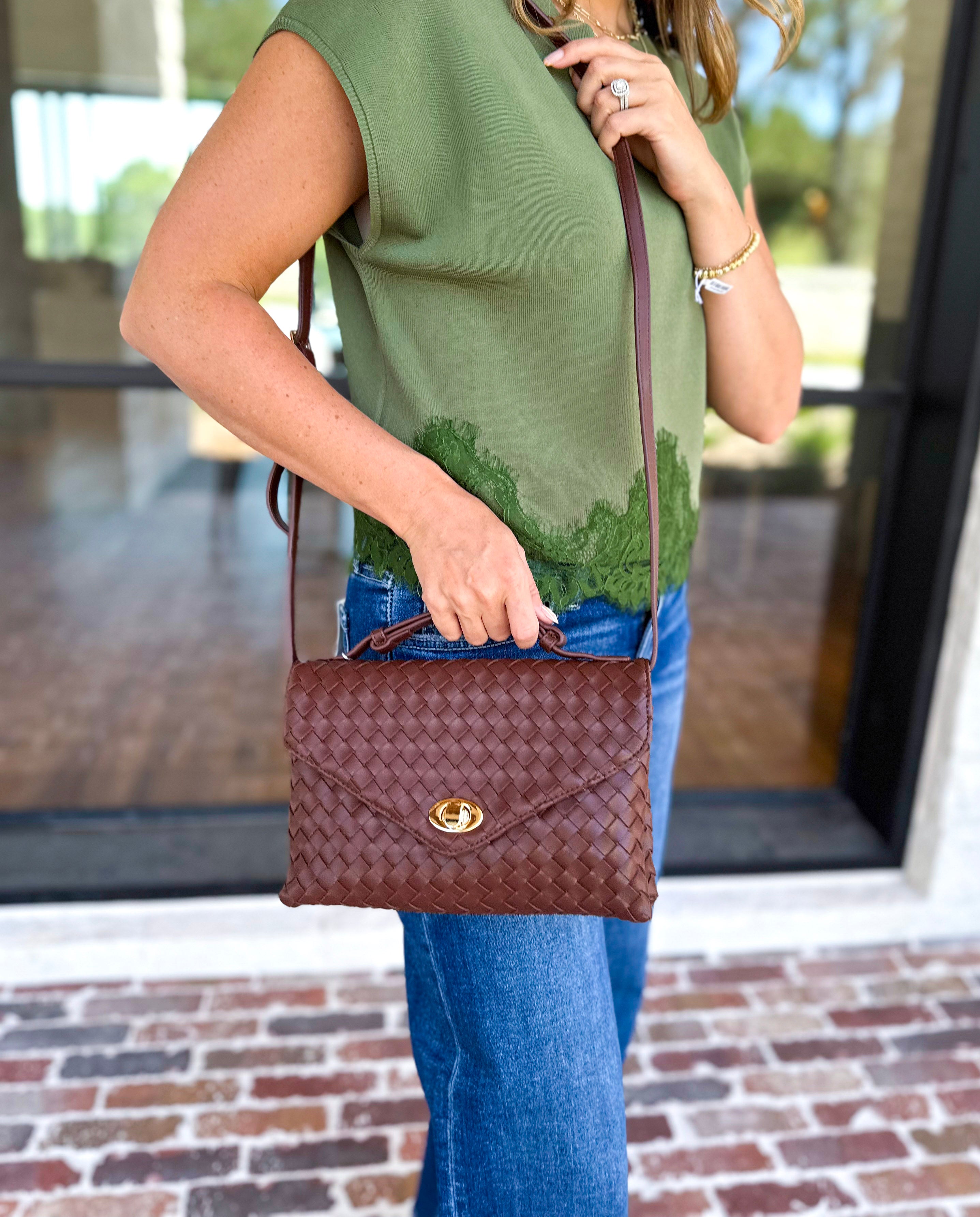 Harper Woven Crossbody Bag - Chocolate-130 ACCESSORIES-Moda Luxe-July & June Women's Fashion Boutique Located in San Antonio, Texas