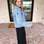 Light Wash Trench Style Denim Jacket-600 Outerwear-TCEC-July & June Women's Fashion Boutique Located in San Antonio, Texas