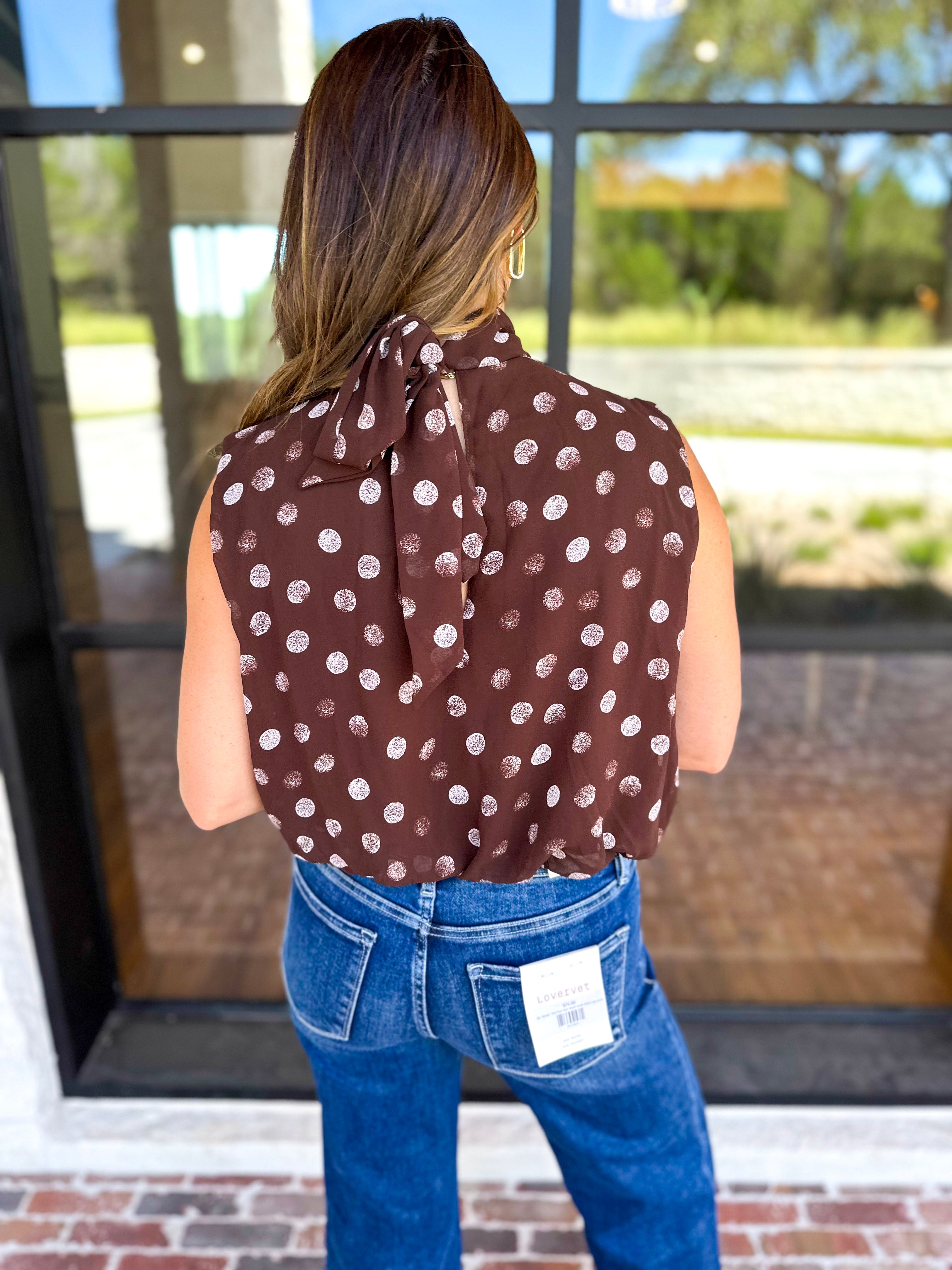 Date Night Polka Dot Top - Brown-200 Fashion Blouses-ENTRO-July & June Women's Fashion Boutique Located in San Antonio, Texas