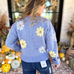 Current Air - Sky Blue Daisy Sweater-230 Sweaters/Cardis-CURRENT AIR CLOTHING-July & June Women's Fashion Boutique Located in San Antonio, Texas