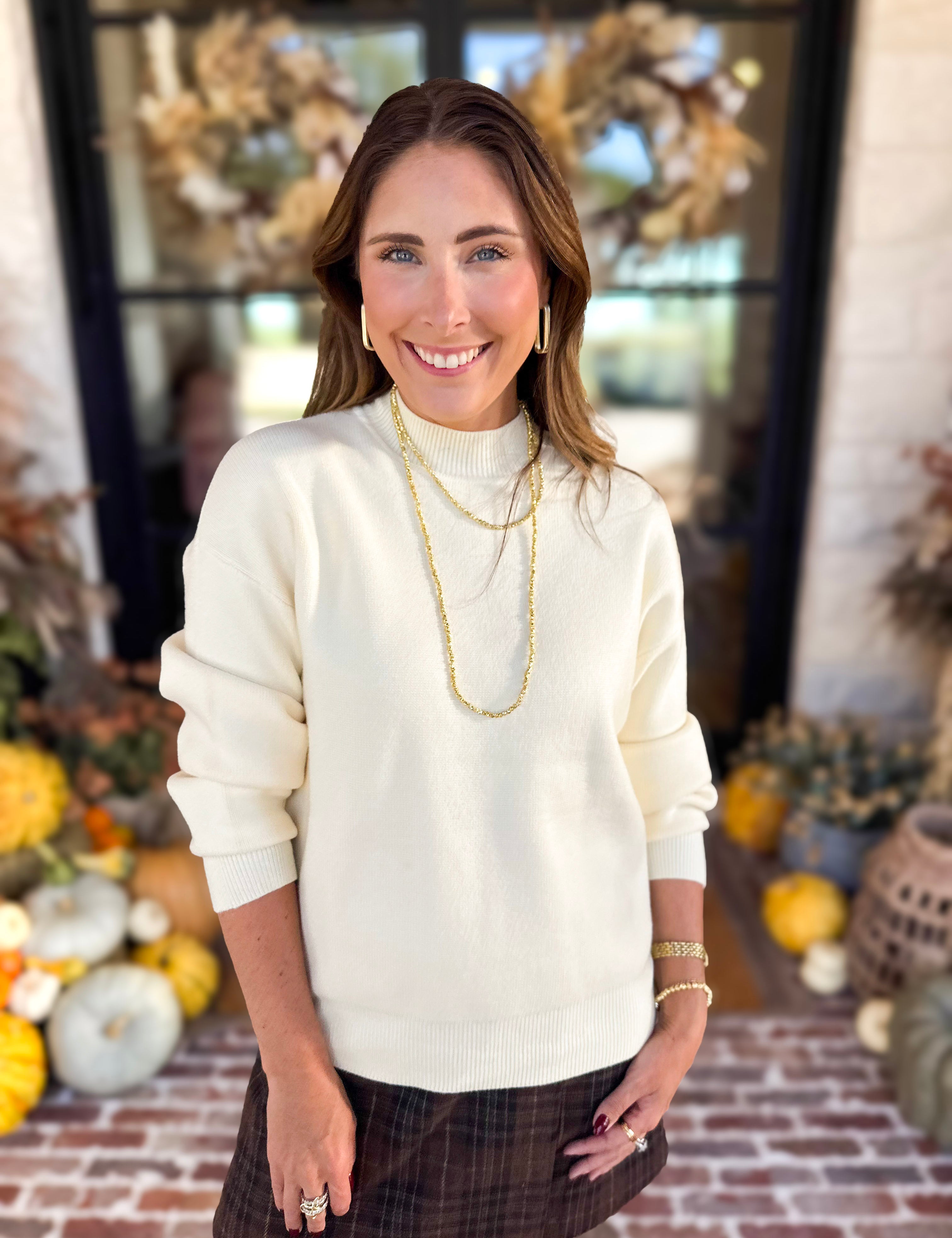 The Daily Mock Neck Sweater - Vanilla Cream-230 Sweaters/Cardis-SKIES ARE BLUE-July & June Women's Fashion Boutique Located in San Antonio, Texas