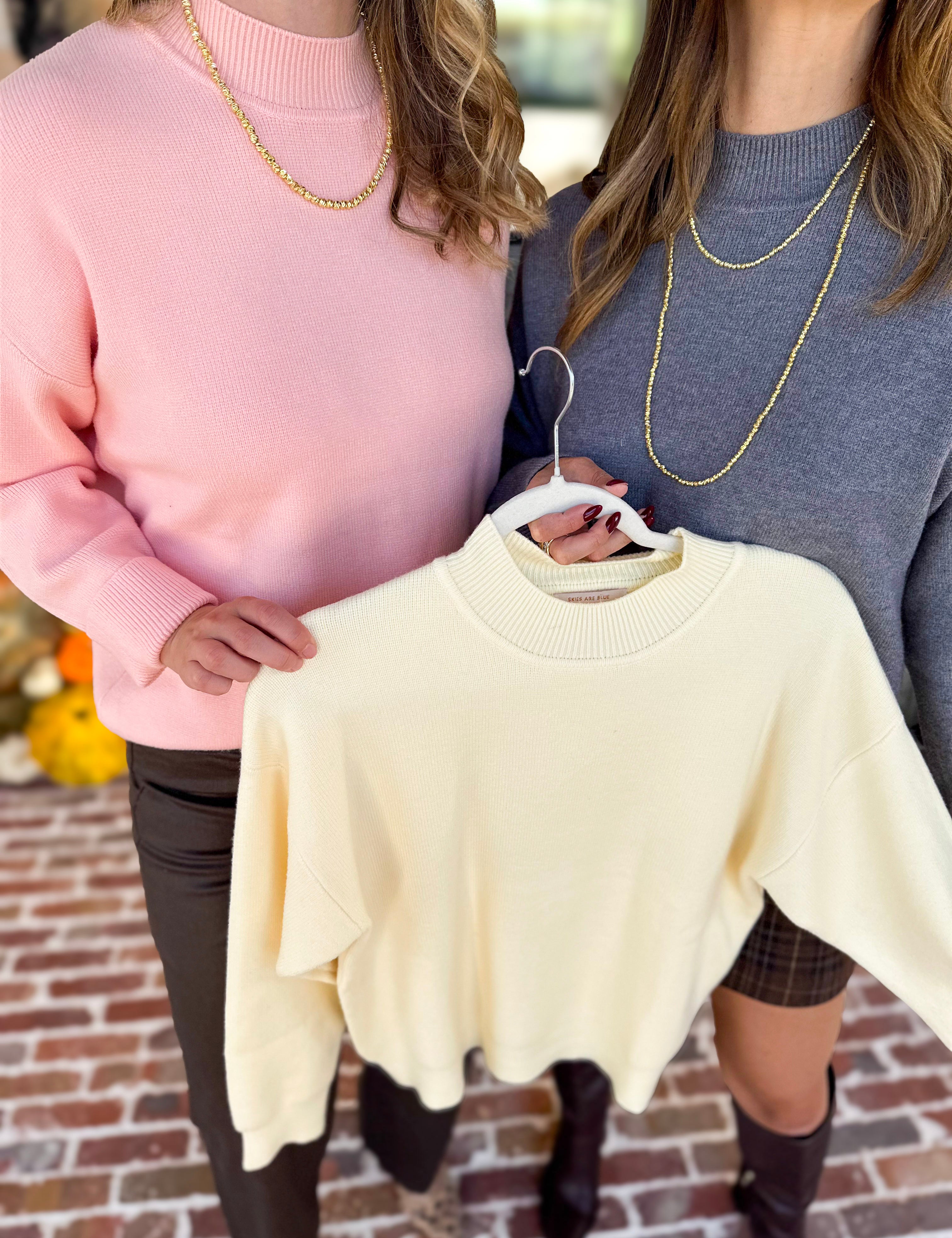 The Daily Mock Neck Sweater - Soft Pink-230 Sweaters/Cardis-SKIES ARE BLUE-July & June Women's Fashion Boutique Located in San Antonio, Texas