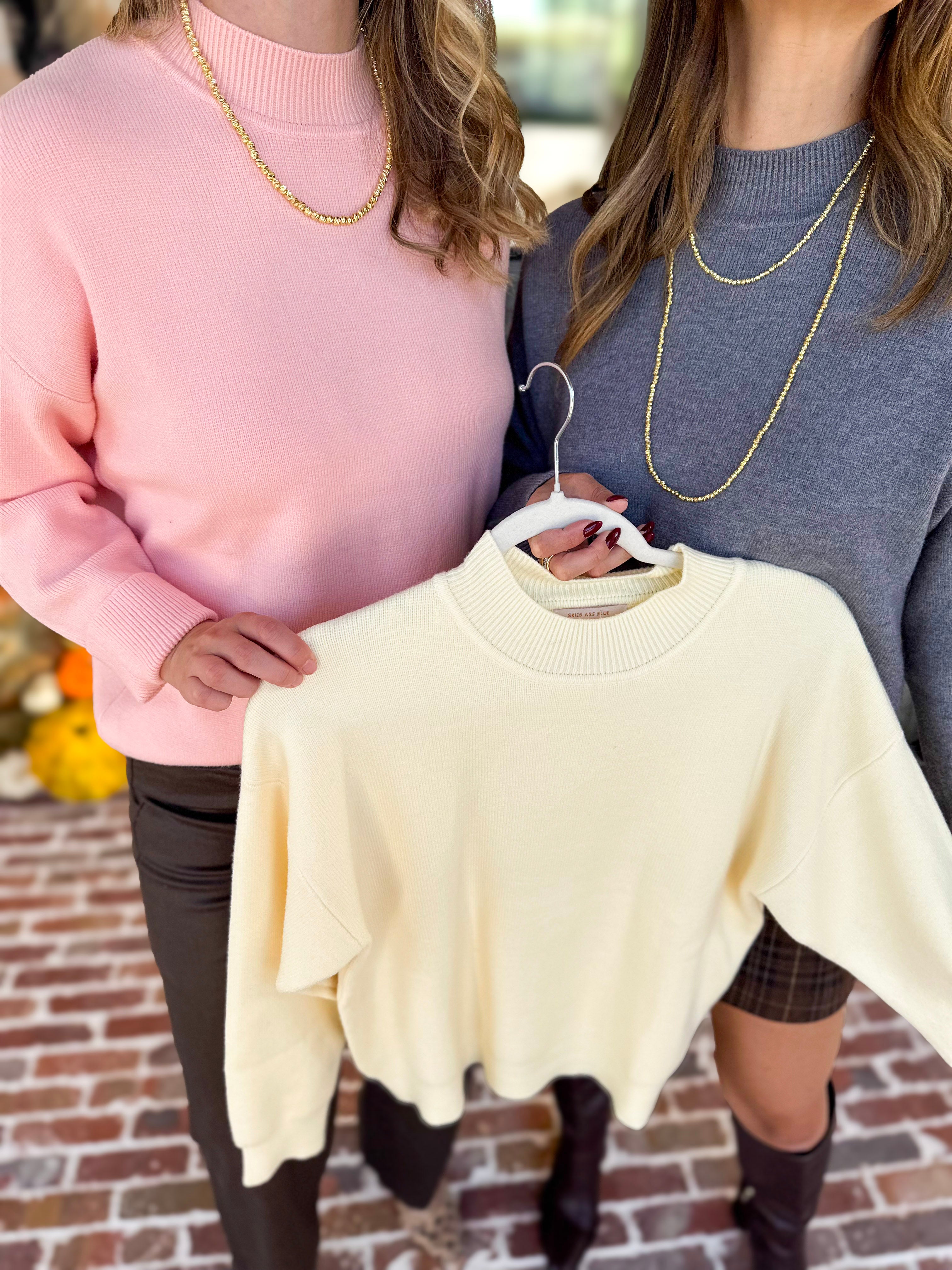 The Daily Mock Neck Sweater - Soft Pink-230 Sweaters/Cardis-SKIES ARE BLUE-July & June Women's Fashion Boutique Located in San Antonio, Texas