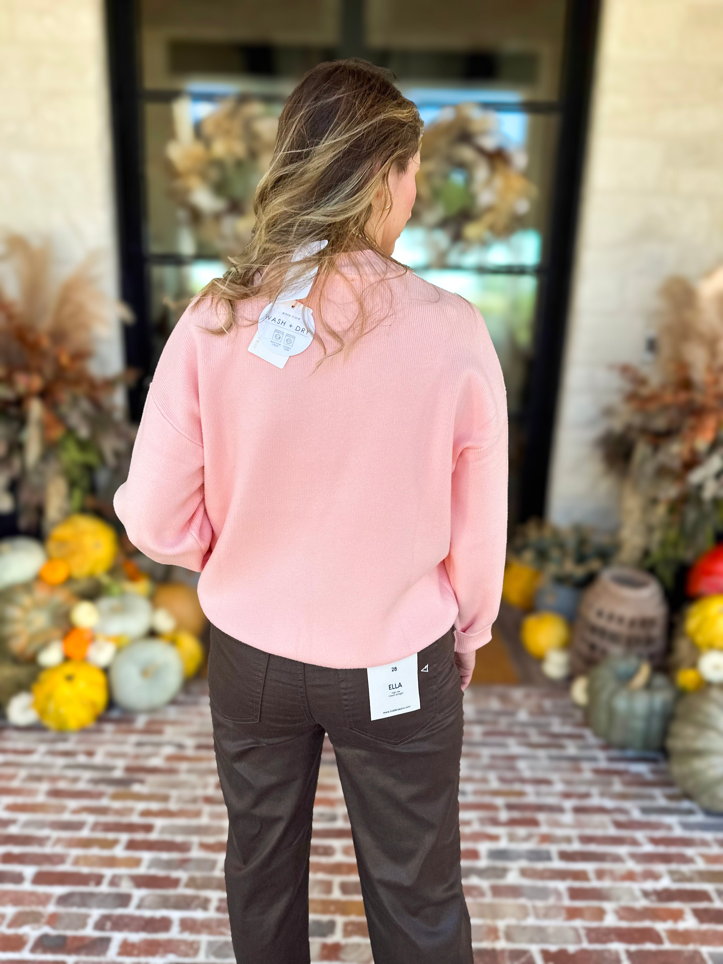 The Daily Mock Neck Sweater - Soft Pink-230 Sweaters/Cardis-SKIES ARE BLUE-July & June Women's Fashion Boutique Located in San Antonio, Texas