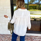 Current Air - Crisp White Floral Button Down Blouse-200 Fashion Blouses-CURRENT AIR CLOTHING-July & June Women's Fashion Boutique Located in San Antonio, Texas