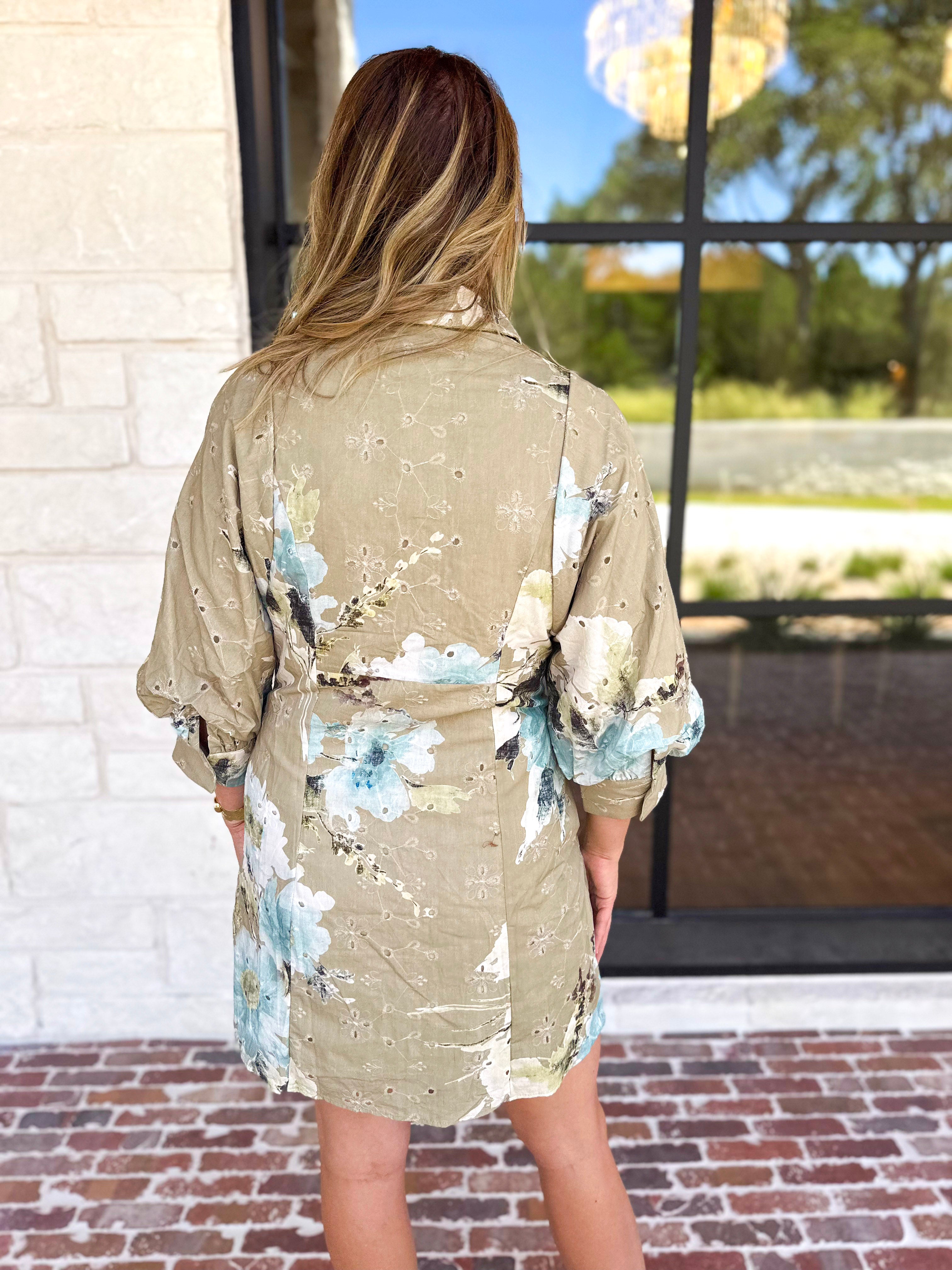 Sage & Blue Floral Mini Dress-510 Mini-ENTRO-July & June Women's Fashion Boutique Located in San Antonio, Texas