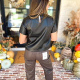 Liverpool - Chic Faux Leather Floral Tee-200 Fashion Blouses-LIVERPOOL JEANS COMPANY-July & June Women's Fashion Boutique Located in San Antonio, Texas