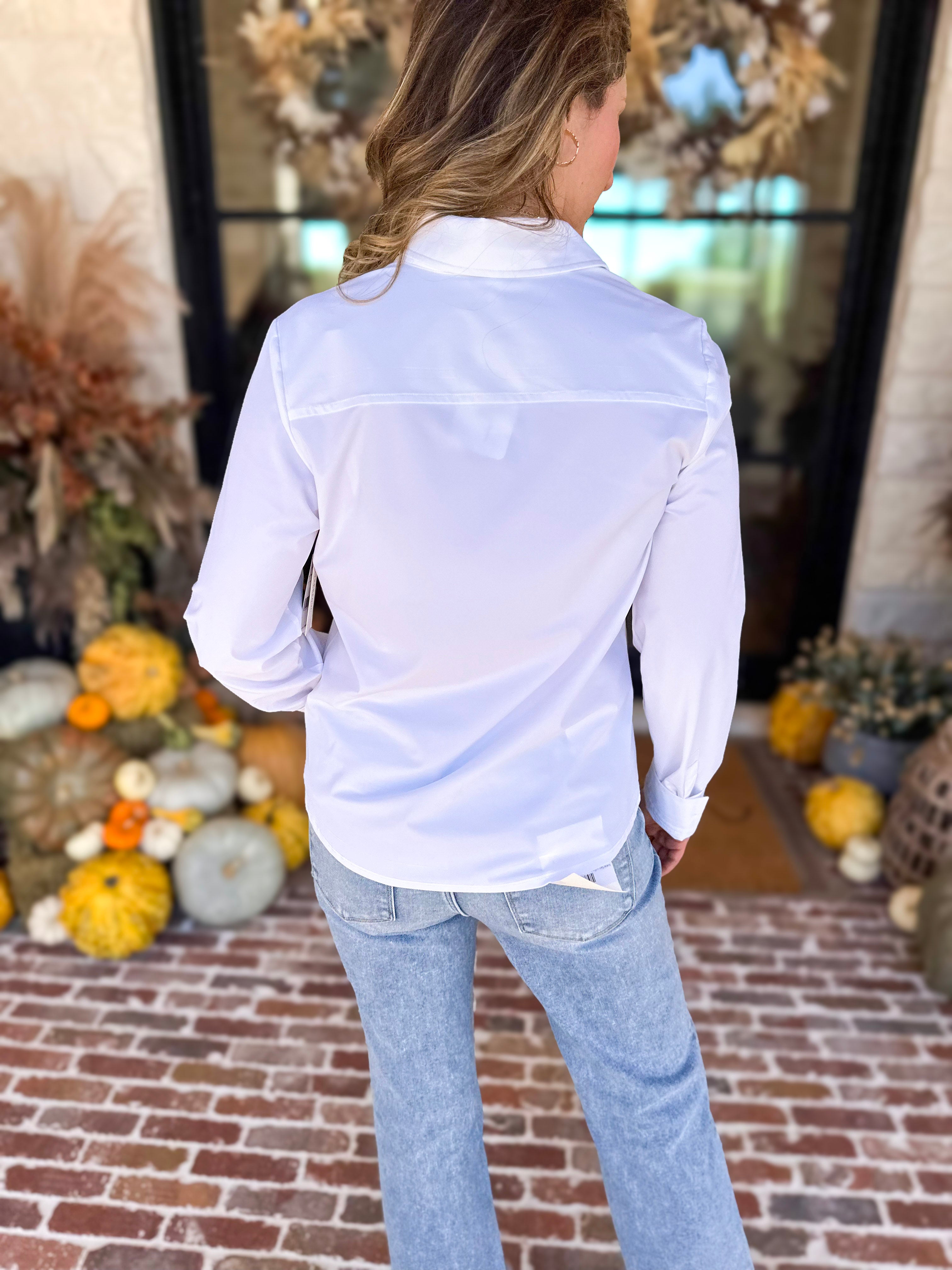 Liverpool - The Classic White Button Down-200 Fashion Blouses-LIVERPOOL JEANS COMPANY-July & June Women's Fashion Boutique Located in San Antonio, Texas