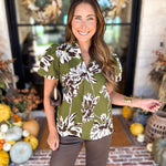 Moss Floral Puff Sleeve Blouse-200 Fashion Blouses-TCEC-July & June Women's Fashion Boutique Located in San Antonio, Texas